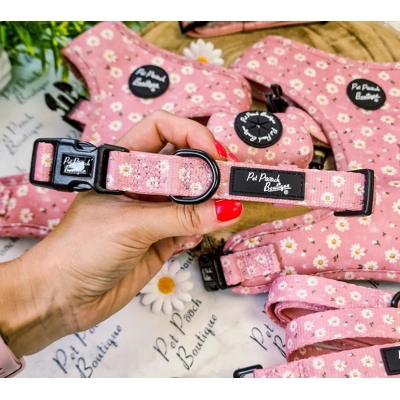 Dusky Pink Daisies Floral Dog Collar