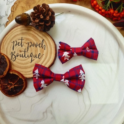 Winter Wonderland Plaid Christmas Dog Bow Tie