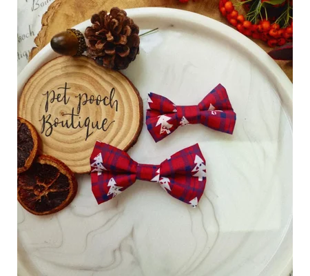 Winter Wonderland Plaid Christmas Dog Bow Tie