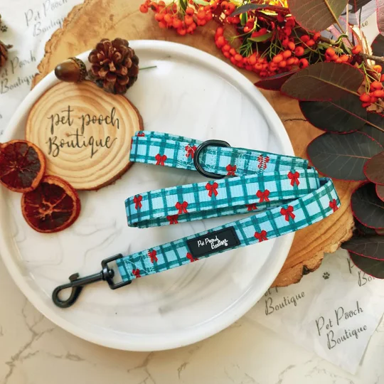 Festive Plaid Christmas Dog Lead - Reversible