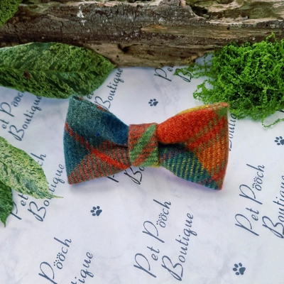 Orange Willow Plaid Dog Bow Tie