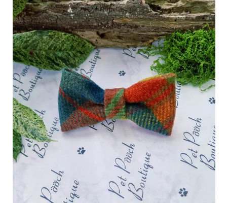 Orange Willow Plaid Dog Bow Tie