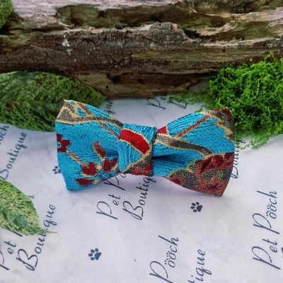 Nordic Teal Tapestry Dog Bow Tie