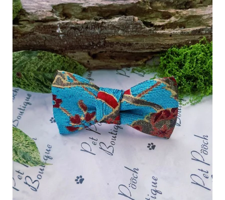 Nordic Teal Tapestry Dog Bow Tie