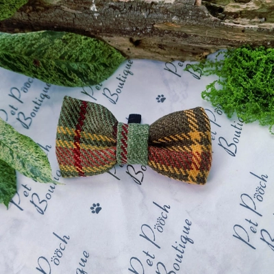 Sage Thistle Plaid Dog Bow Tie