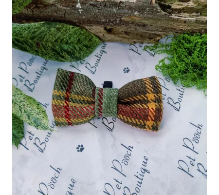 Sage Thistle Plaid Dog Bow Tie