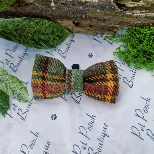 Sage Thistle Plaid Dog Bow Tie