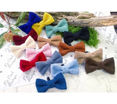 Cord Block Colour Dog Bow Tie