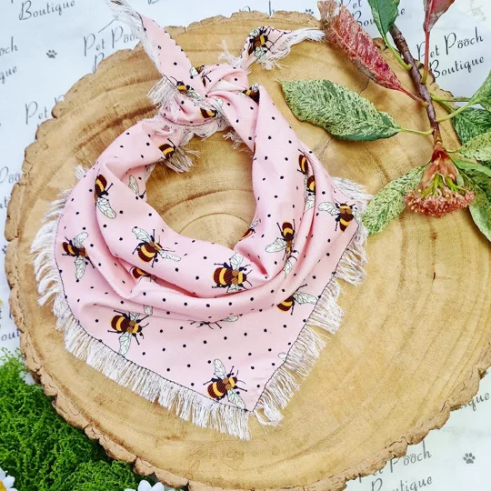 Rose Pink Frayed Bumble Bee Bandana - Scamps