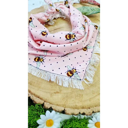 Rose Pink Frayed Bumble Bee Bandana - Scamps