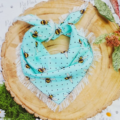 Bright Blue Frayed Bumble Bee Bandana - Scamps