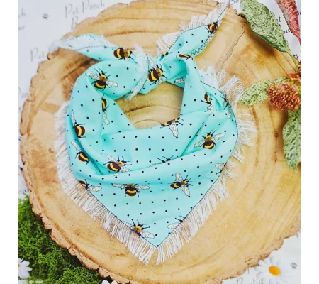 Bright Blue Frayed Bumble Bee Bandana - Scamps