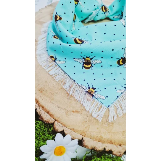 Bright Blue Frayed Bumble Bee Bandana - Scamps