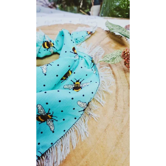 Bright Blue Frayed Bumble Bee Bandana - Scamps