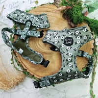 Green Meadow Daisy Dog Harness  - optional flower accessory