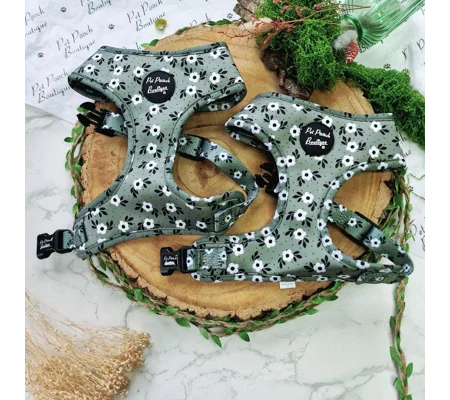 Green Meadow Daisy Dog Harness - optional flower accessory
