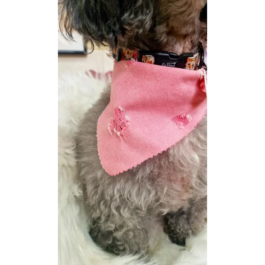 Dusty Rose Pink Denim Raw Edge Dog Bandana