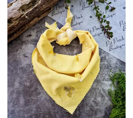 Sun Washed Yellow Denim Raw Edge Dog Bandana