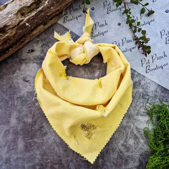Sun Washed Yellow Denim Raw Edge Dog Bandana