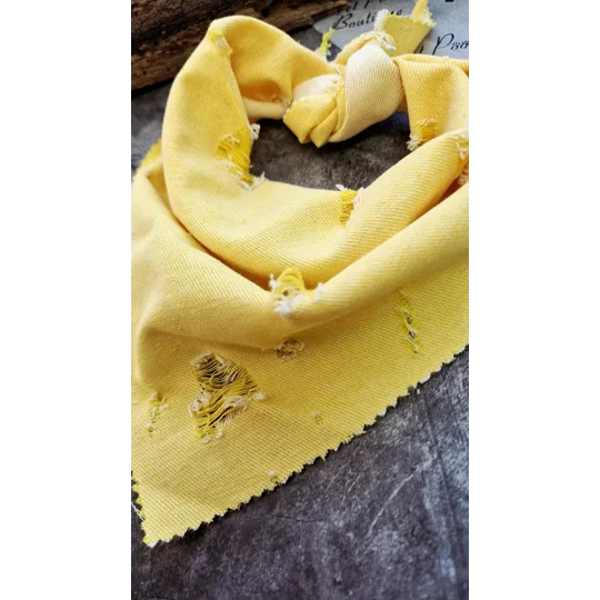 Sun Washed Yellow Denim Raw Edge Dog Bandana