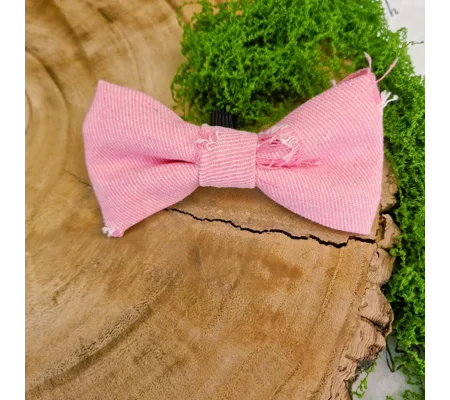 Dusty Rose Pink Ripped Denim Dog Bow Tie