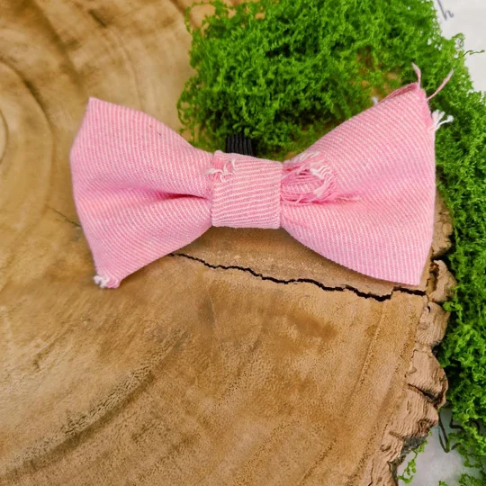 Dusty Rose Pink Ripped Denim Dog Bow Tie