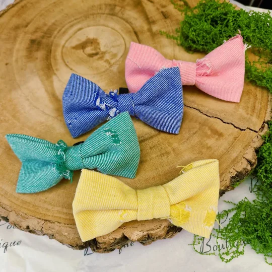 Moss Green Ripped Denim Dog Bow Tie