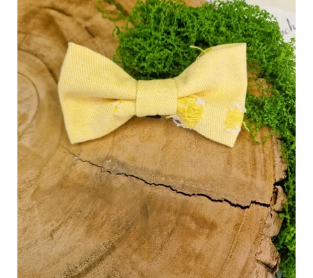Sun Washed Yellow Ripped Denim Dog Bow Tie