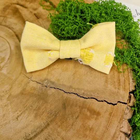 Sun Washed Yellow Ripped Denim Dog Bow Tie