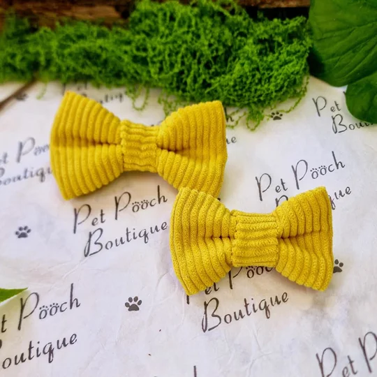 Sunshine Yellow Cord Dog Bow Tie