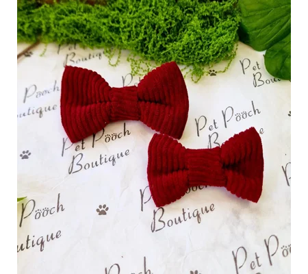 Burgundy Red Cord Dog Bow Tie