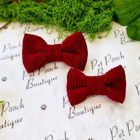 Burgundy Red Cord Dog Bow Tie