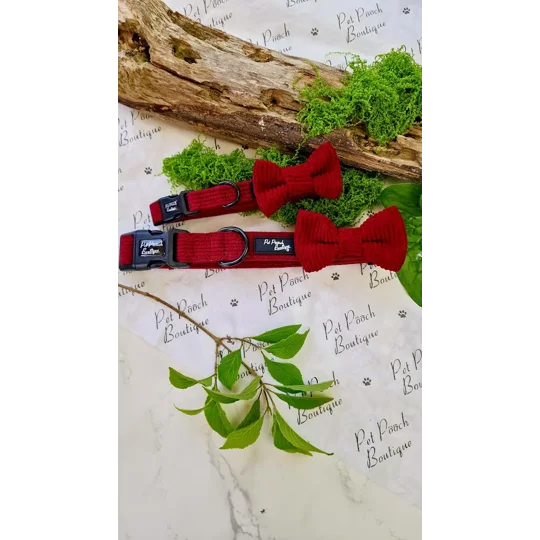 Burgundy Red Cord Dog Bow Tie