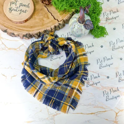 Frayed Mousey Blue & Yellow Plaid Bandana - Scamps