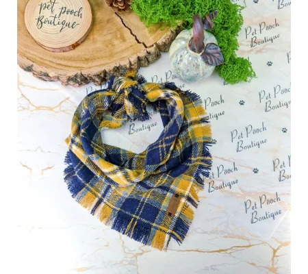 Frayed Mousey Blue & Yellow Plaid Bandana - Scamps
