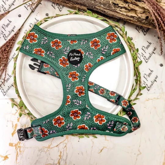 Wild Green Poppy Dog Harness