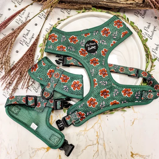 Wild Green Poppy Dog Harness
