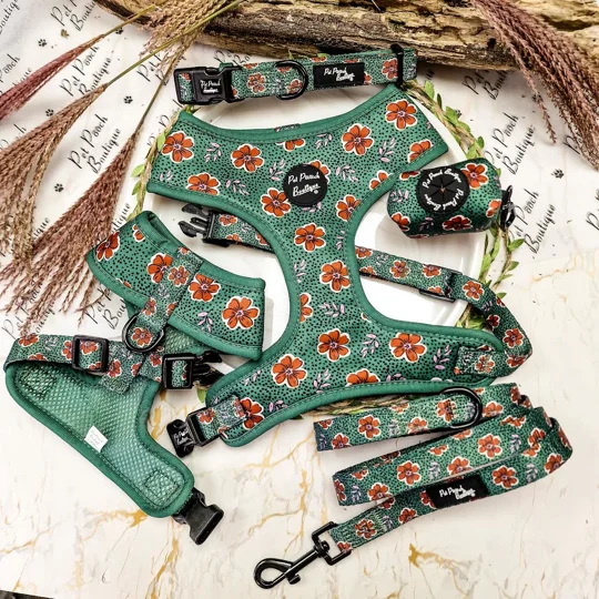 Wild Green Poppy Dog Harness