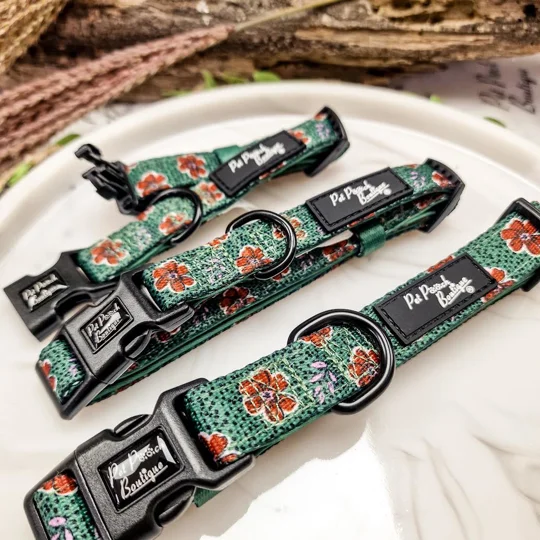 Wild Green Poppy Dog Collar