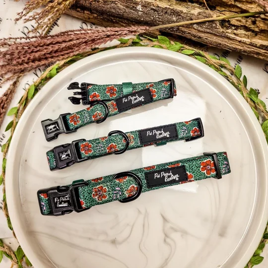 Wild Green Poppy Dog Collar