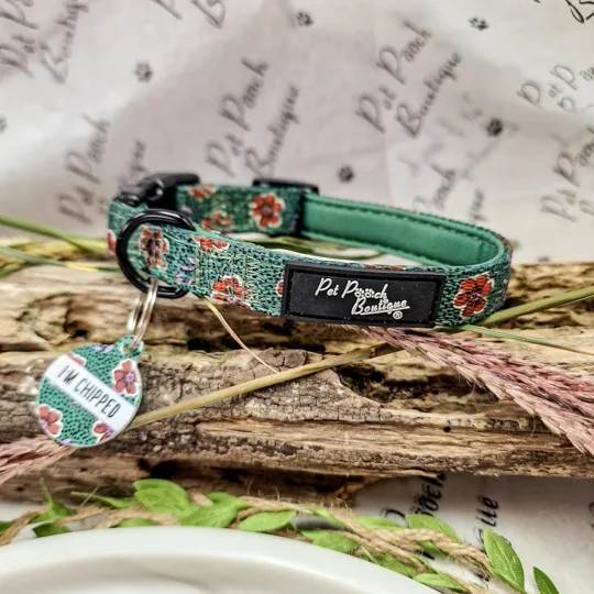 Wild Green Poppy Dog Collar