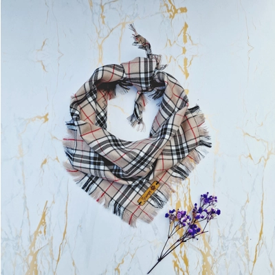 Frayed Barkberry Tan & White Plaid Bandana - Scamps Frayed Barkberry Tan & White Plaid Bandana - Scamps