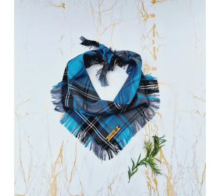 Frayed Buffalo Blue Plaid Bandana - Scamps