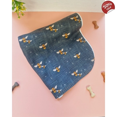 Blue Buzzy Bee Fleece Dog Blanket