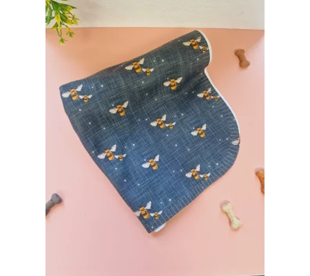 Blue Buzzy Bee Fleece Dog Blanket