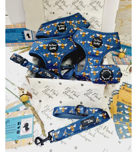 Blue Buzzy Bumble Bee Dog Collar