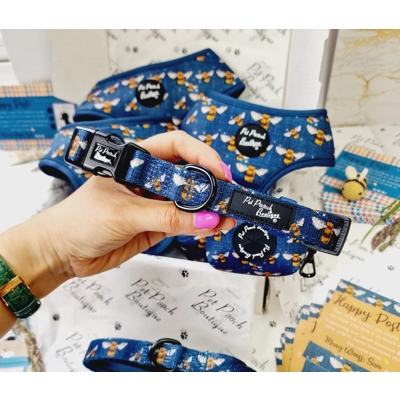 Blue Buzzy Bumble Bee Dog Collar