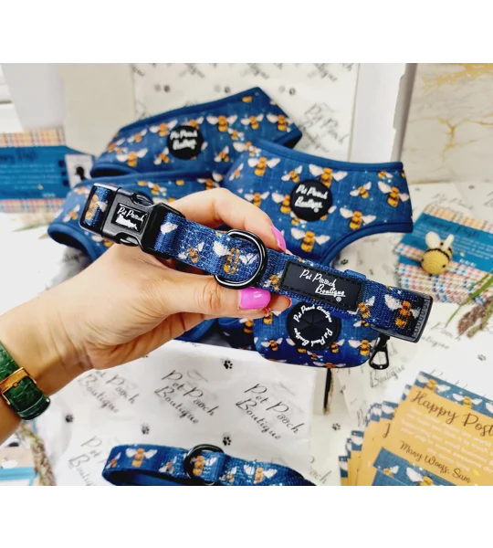 Blue Buzzy Bumble Bee Dog Collar