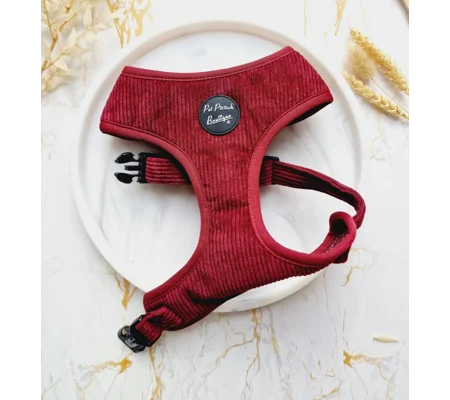 Burgundy Red Cord Dog Harness - optional bow tie accessory