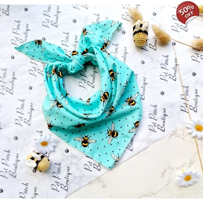 Bright Blue Cord Bumble Bee Polka Dots Dog Bandana